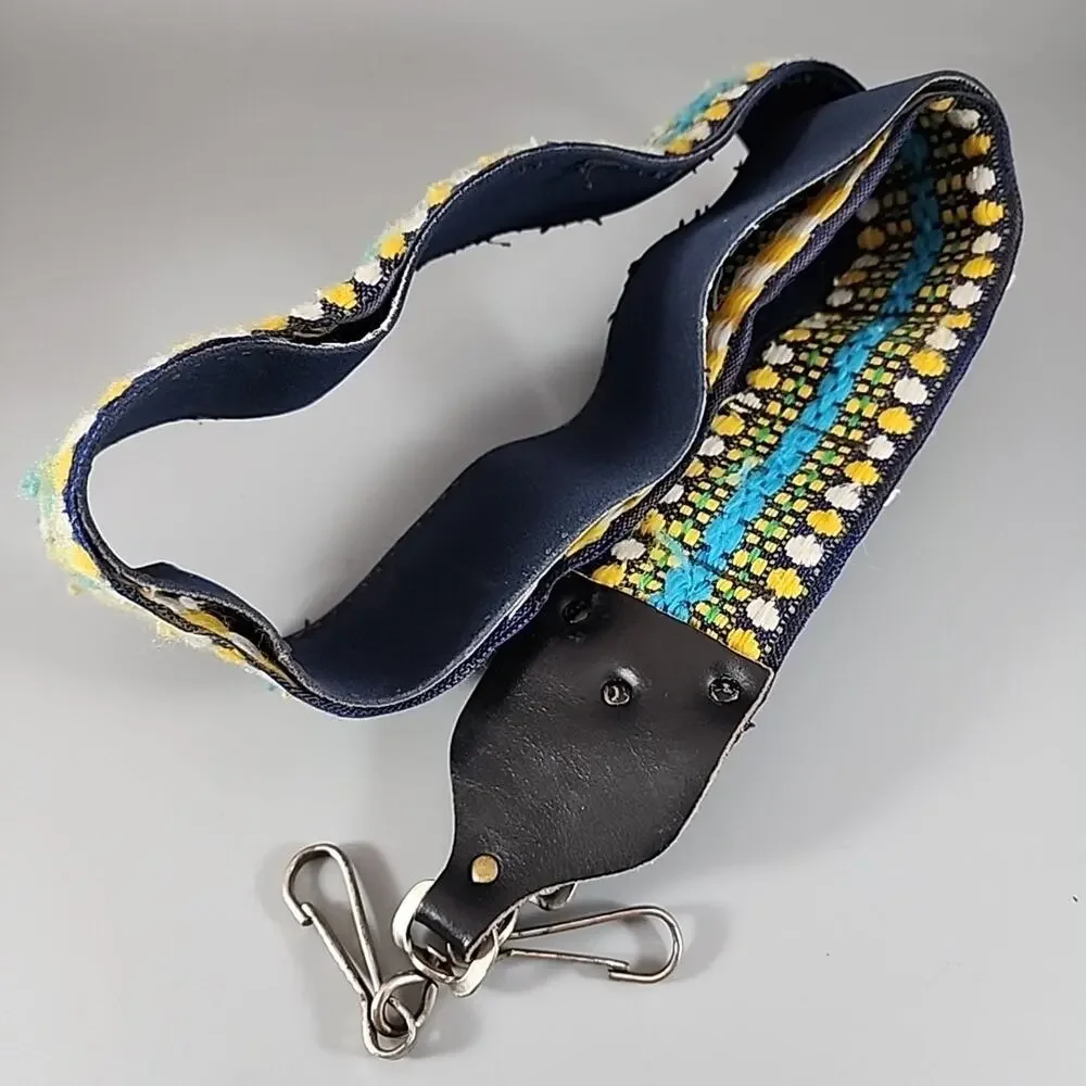 Vintage SLR Camera Strap 70s Hippie Woven Yellow White Blue